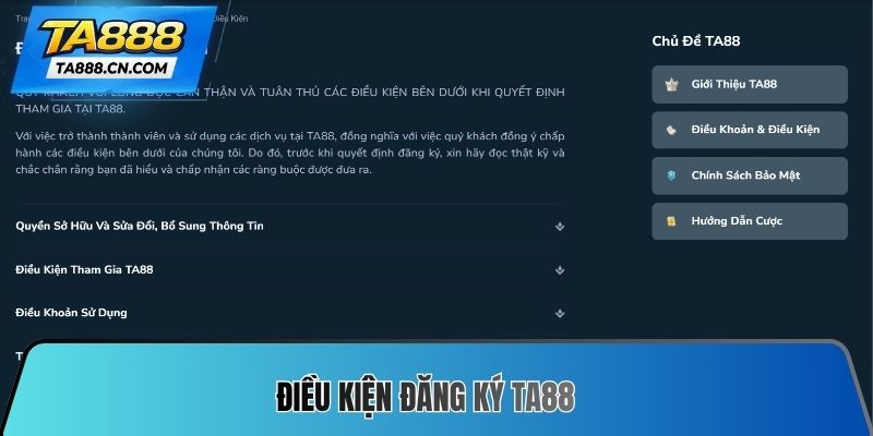 Điều kiện Đăng ký TA88