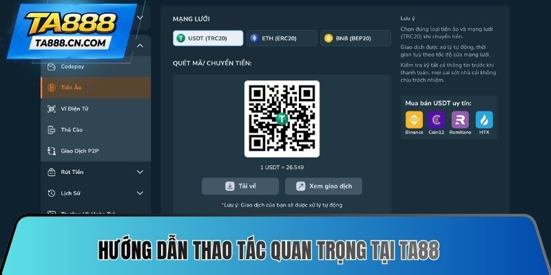 Hướng dẫn thao tác quan trọng tại TA88
