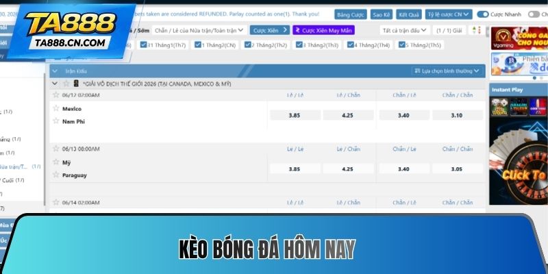 Kèo bóng đá hôm nay