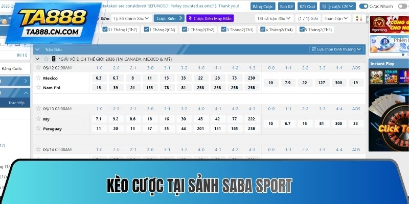 Kèo cược tại Sảnh SABA Sport